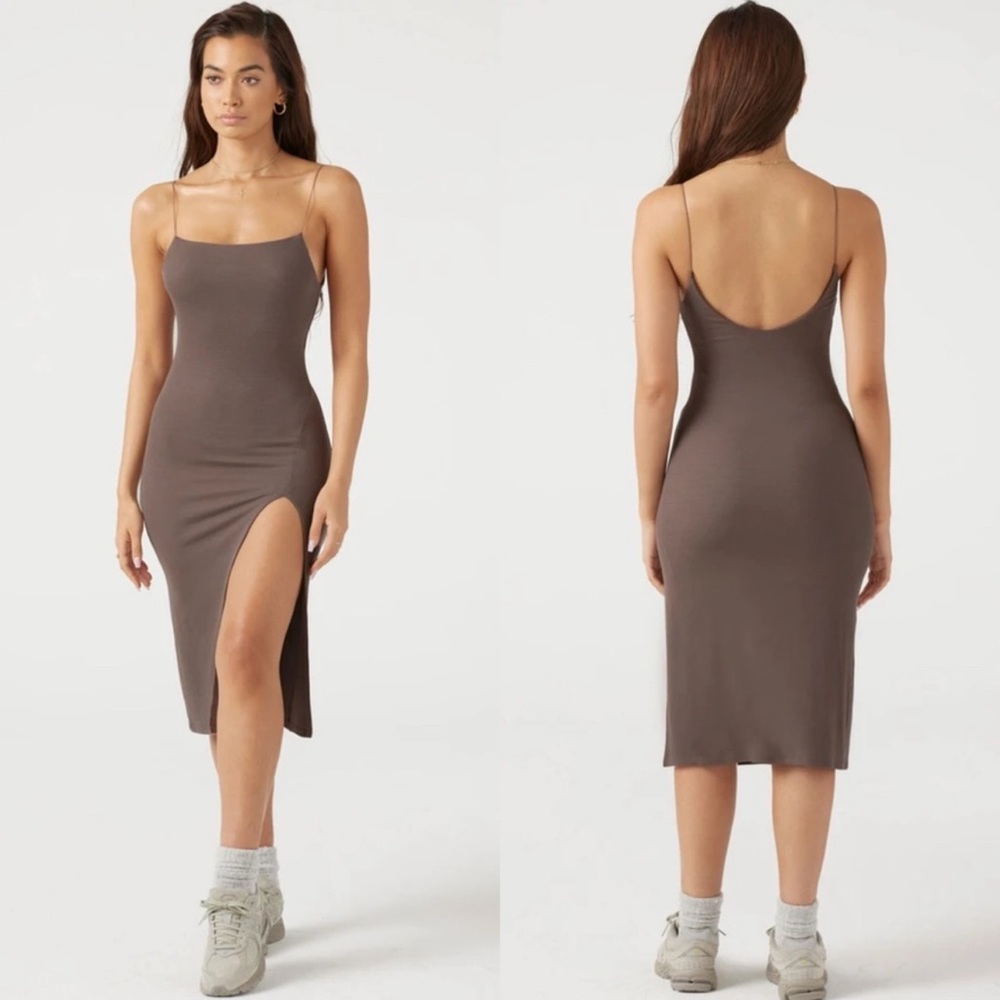Joah Brown Strappy Slit Dress in Mauve Size M/L - Picture 1 of 9